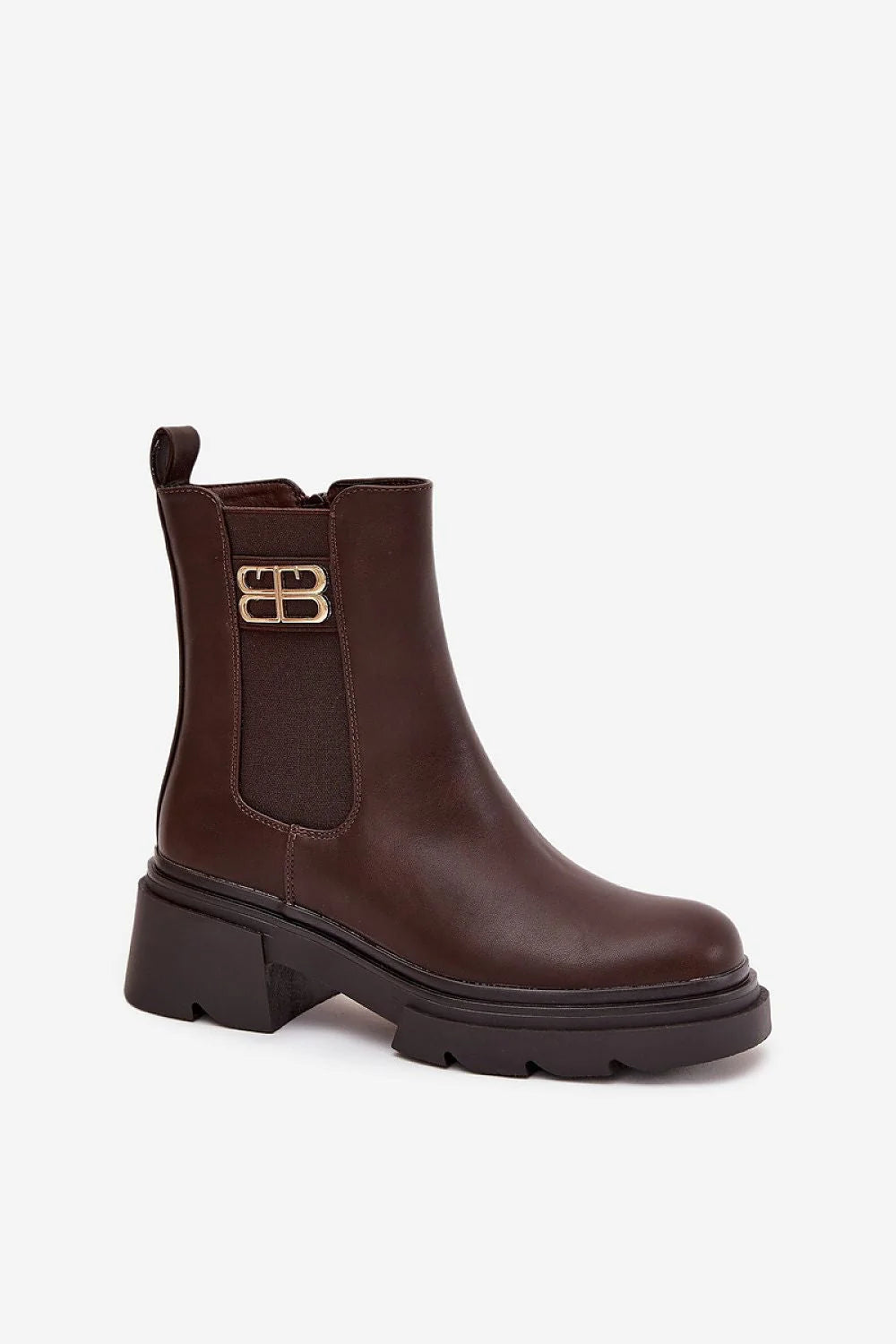 bottines Chelsea femme simili cuir marron foncé tige mi mollet doublure fourrure synthétique fermeture éclair talon bloc 5cm
