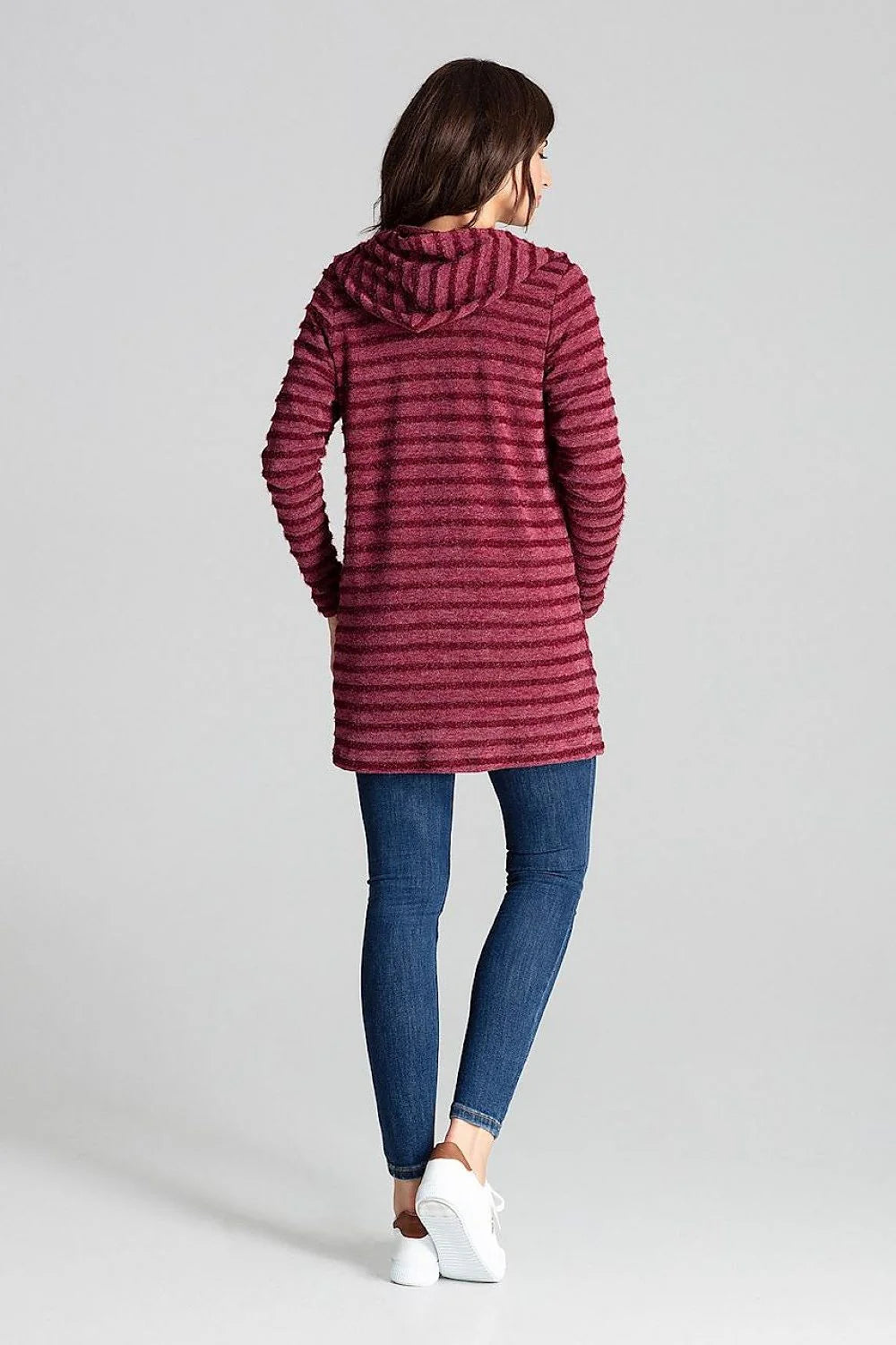 Cardigan femme maille rayée douillette style casual capuche poches pratiques pour quotidien et loisirs