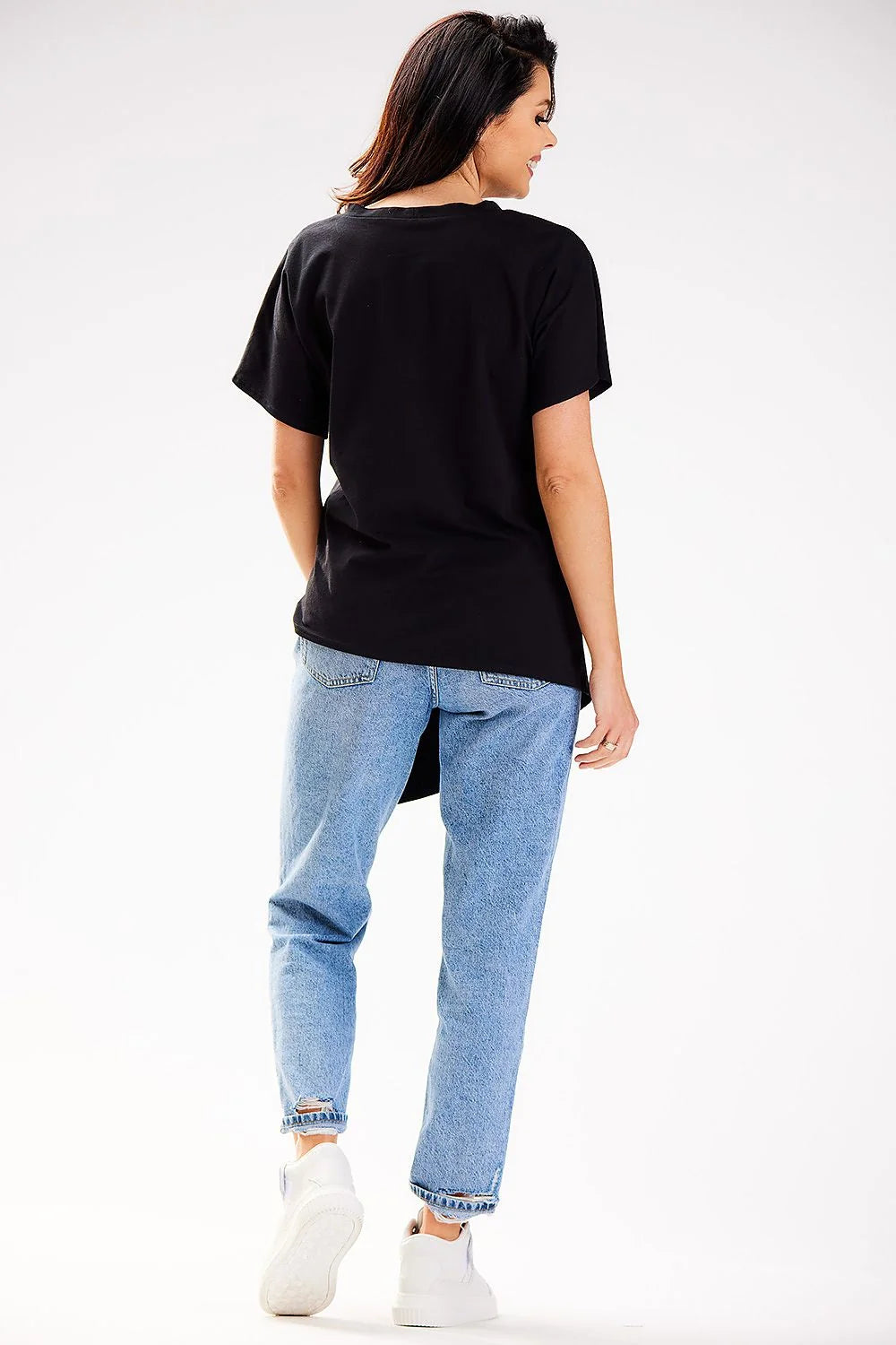 Chemisier asymétrique moderne pour femme en coton manches courtes couleur noire taille S/M-L/XL