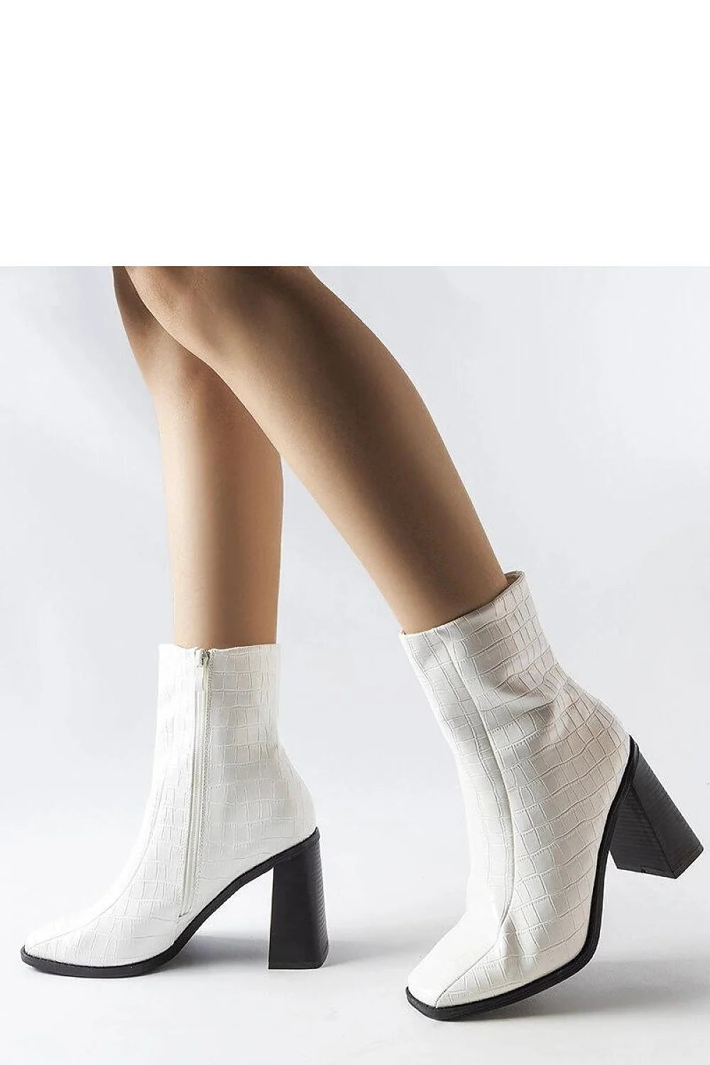 Bottines blanches imitation crocodile Belluci talon épais cheville hauteur féminine style moderne élégant polyvalent hiver été occasion