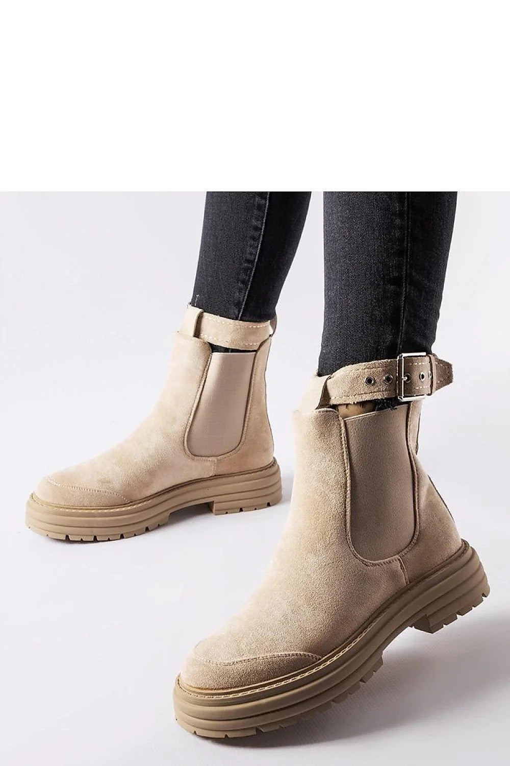 Bottes Abela pour femmes cuir suédé beige clair Chelsea style élastique latéral sangle réglable occasionnels