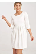 robe jour élégante manches troisquarts col rond taille marquée empire jupe trapèze plis plats jersey lisse viscose polyester elasthanne cintrée