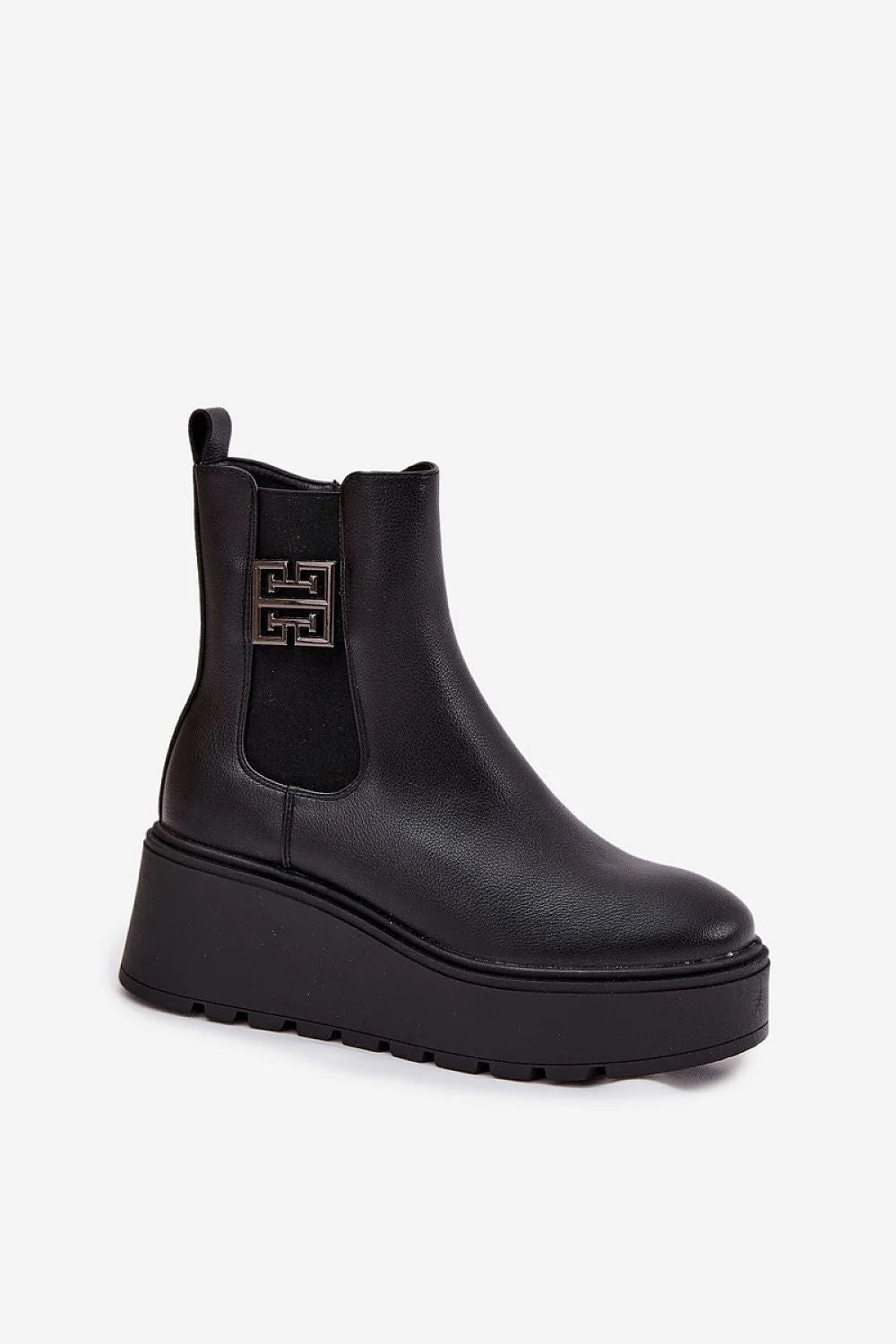 bottines Vinceza femme simili cuir grainé chelsea zip latéral plateforme épaisse crantée talon bloc compensé bout rond doublure chaude décoratif