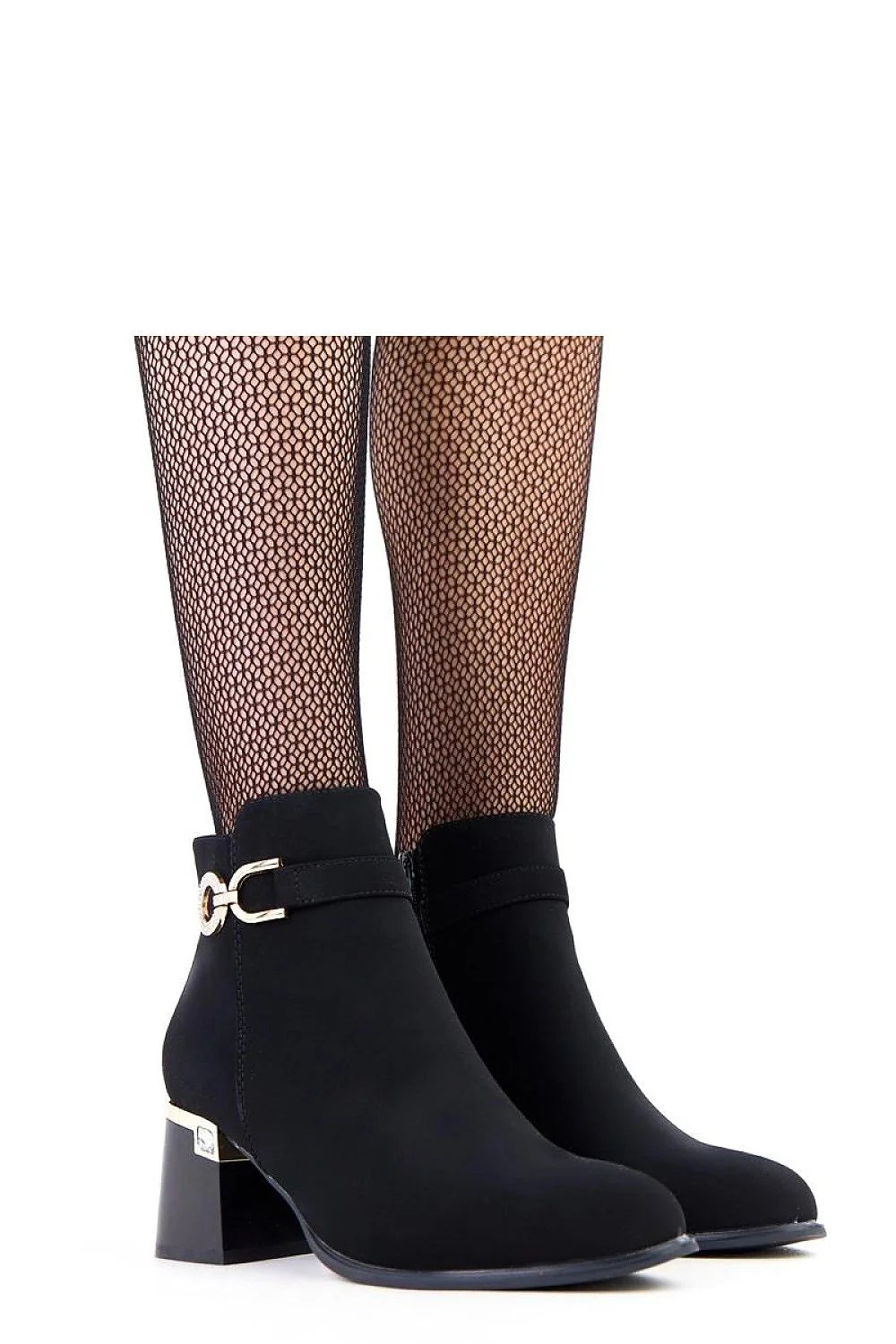 bottines femme cuir écologique mat cheville bout amande talon stable moyen doublure chaude semelle intérieure glissière bride décorative boucle dorée