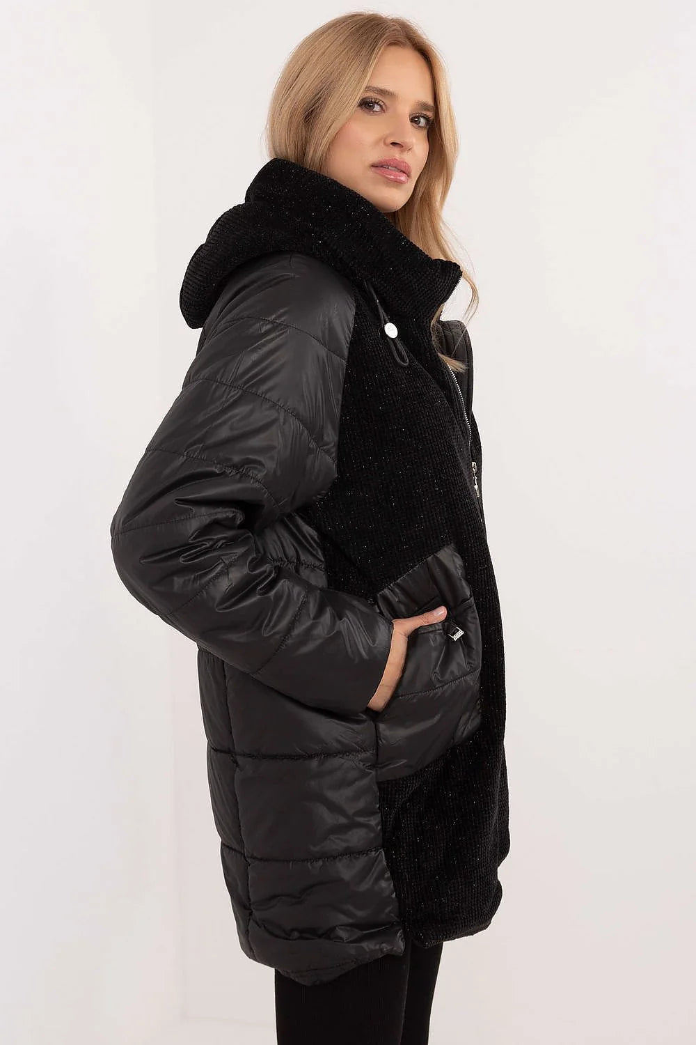 Veste pour femme longue ample velours côtelé fermeture éclair capuche matelassé polyester hiver printemps