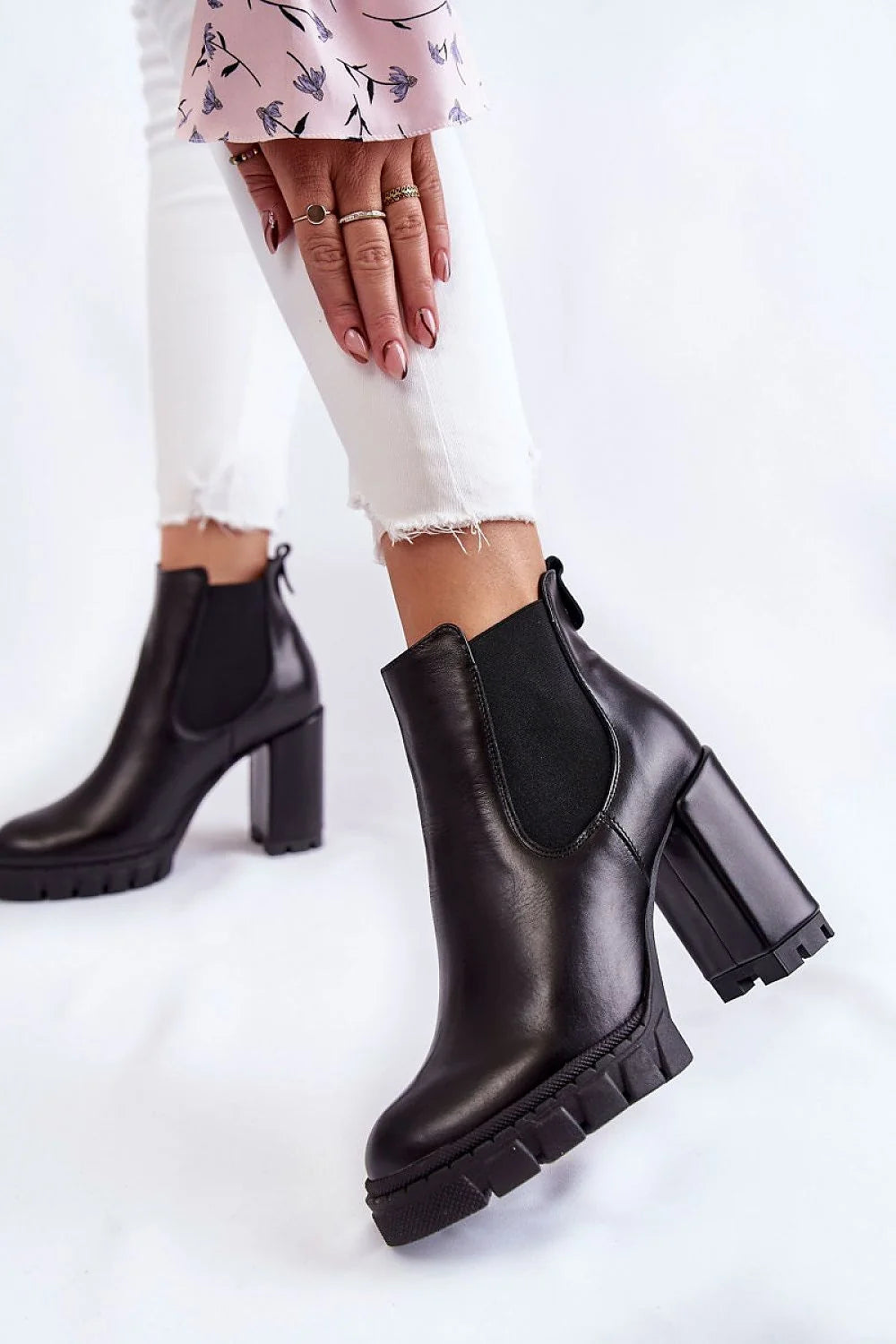 Bottes Chelsea pour femme en cuir naturel, talon haut, élastique latéral, style classique et moderne