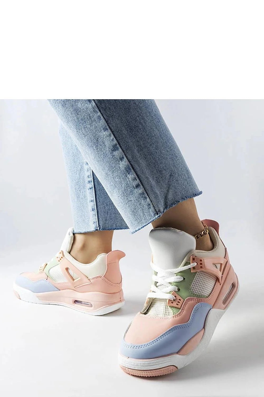 Baskets colorées pour femmes design moderne style sport rétro cuir synthétique mesh blanc semelle caoutchouc rose