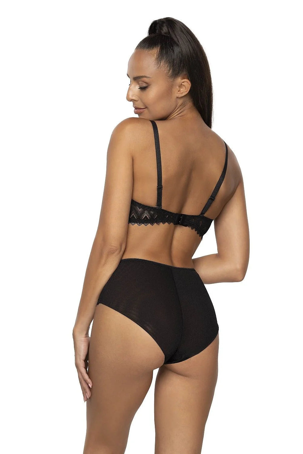 Culotte noire taille haute dentelle motif chevron Elif femme confort ajustement parfait coton élasthanne lingerie quotidien occasion