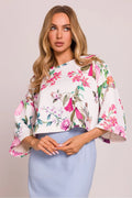 Chemisier floral femme oversize manches larges jupe droite bleu clair imprimé floral printemps été