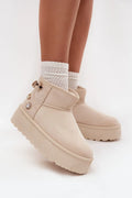 bottines femme neige suédine écologique beige cheville doublure fourrure intérieur chaud plateforme épaisse crantée semelle confortable ornements bijoux strass abeille