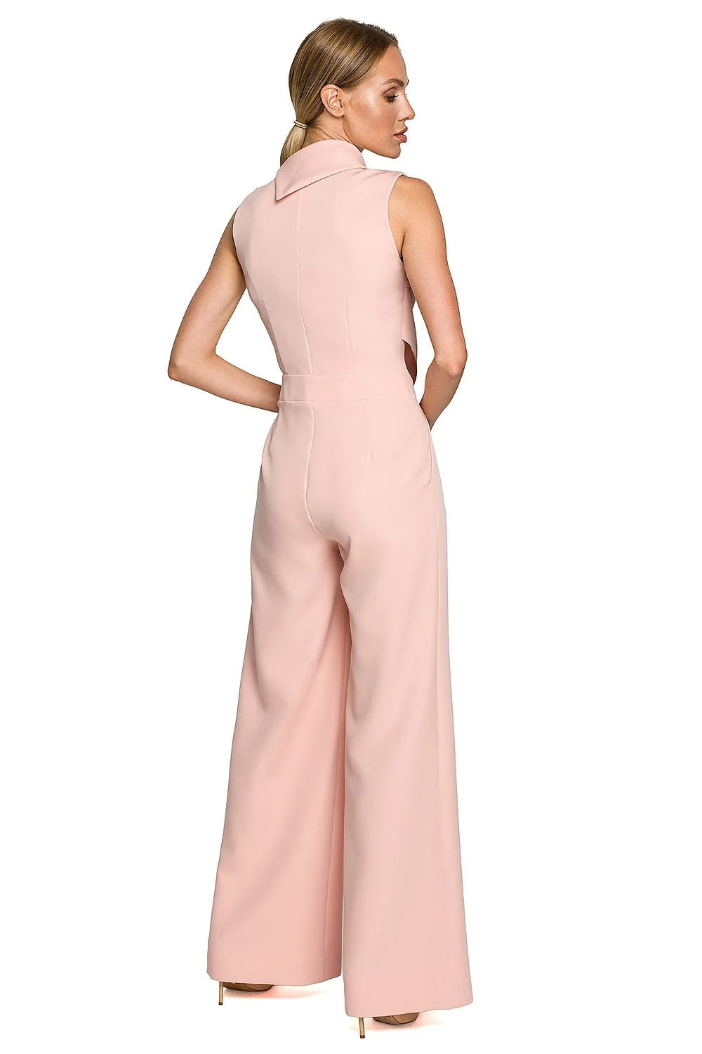 Combinaison Moe sans manches col montant asymétrique jambes larges polyester elasthanne rose pâle occasion formelle