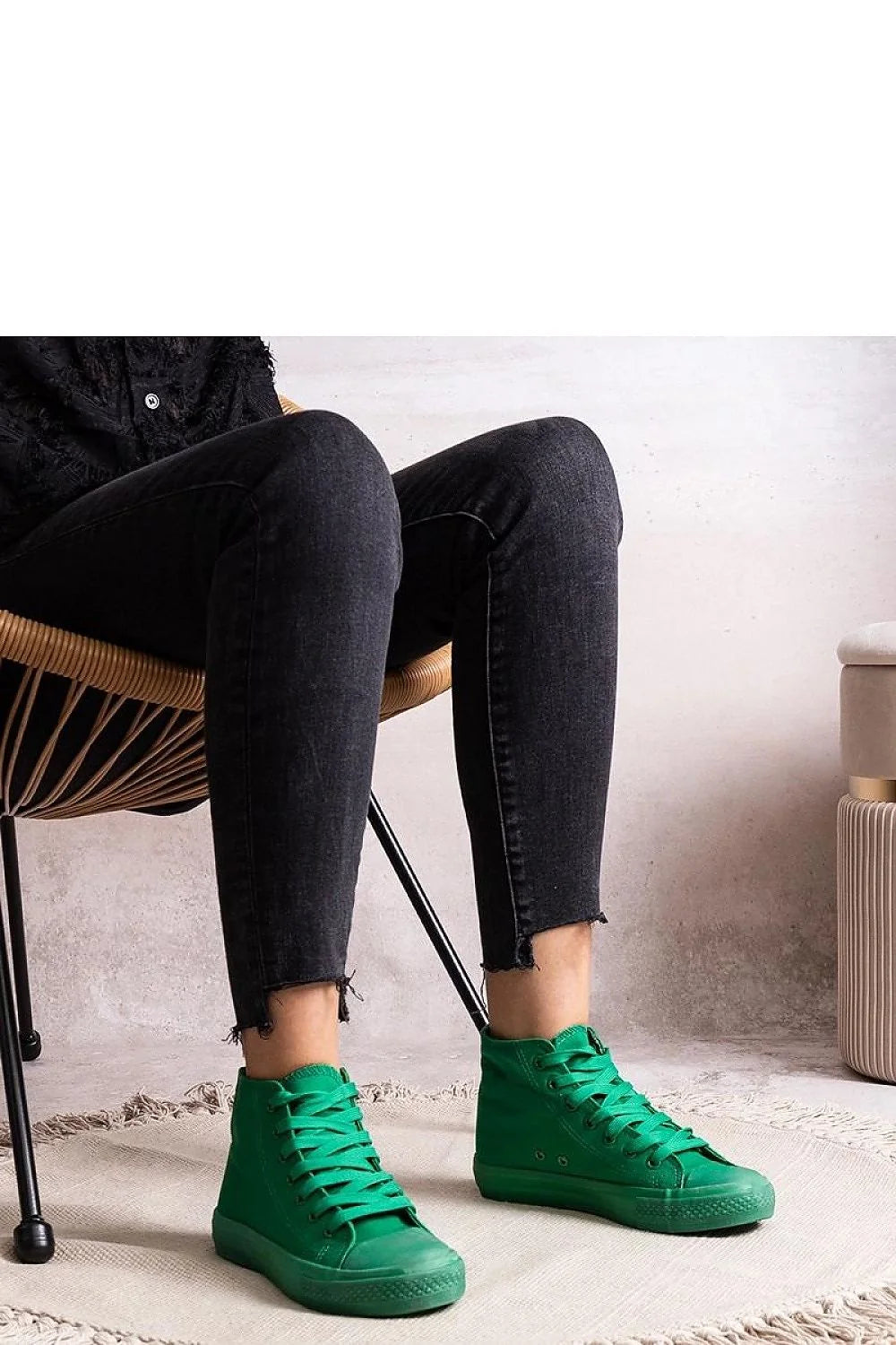 Baskets montantes femmes vert vif style décontracté moderne textile synthétique semelle caoutchouc haute durabilité