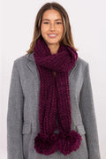 écharpe femme bordeaux grosse maille tricotée ample longue moelleuse pompons larges douce confortable chaude acrylique
