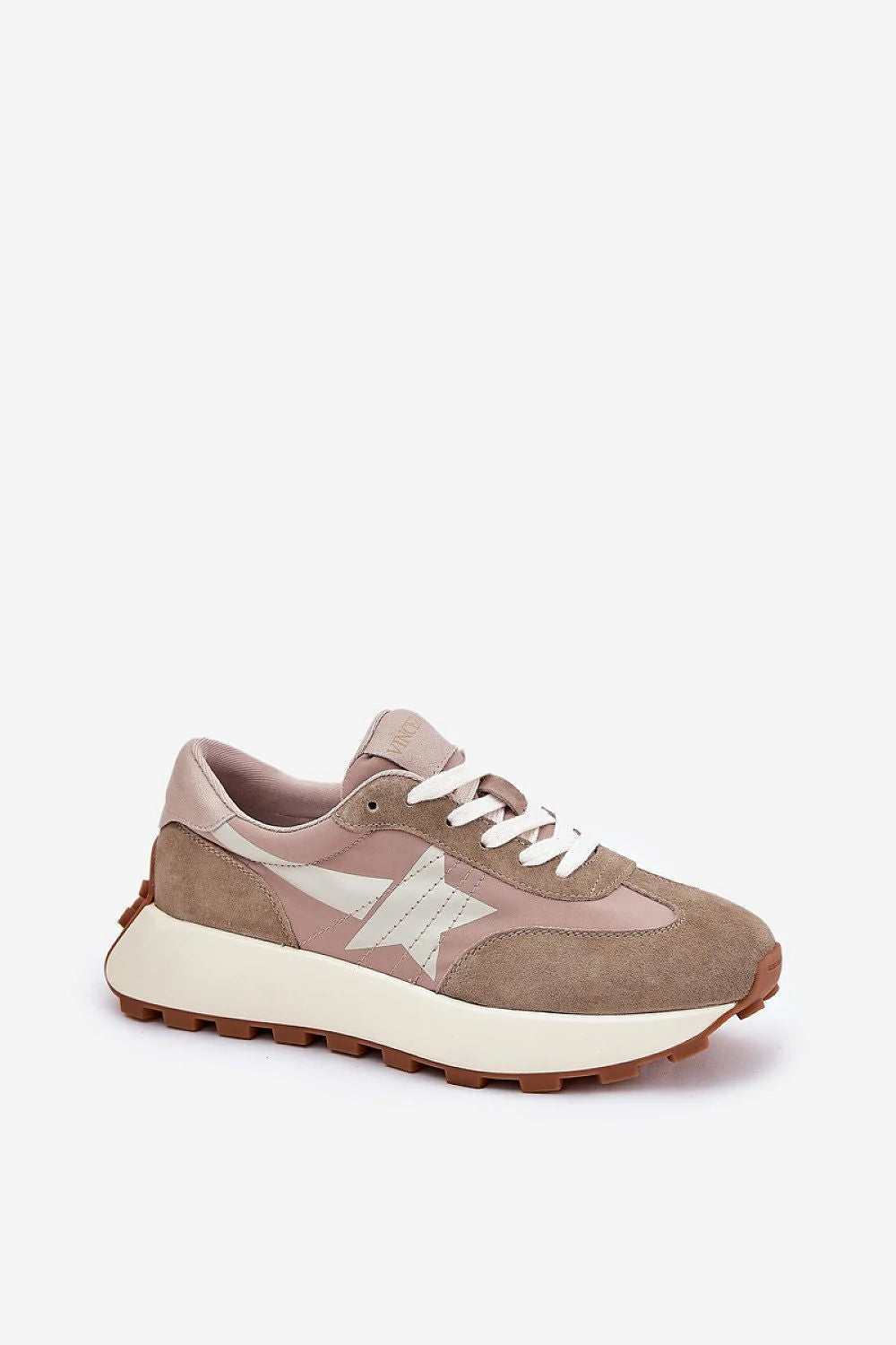 sneakers femme Vinceza cuir suédé textile taupe beige rose poudré étoile latérale semelle plateforme épaisse crantée gomme lacets blancs amortie