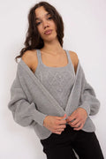 Ensemble tricot Twinset Badu pour femme, débardeur losanges cardigan manches longues, gris élégant, confortable, occasion décontractée, style moderne