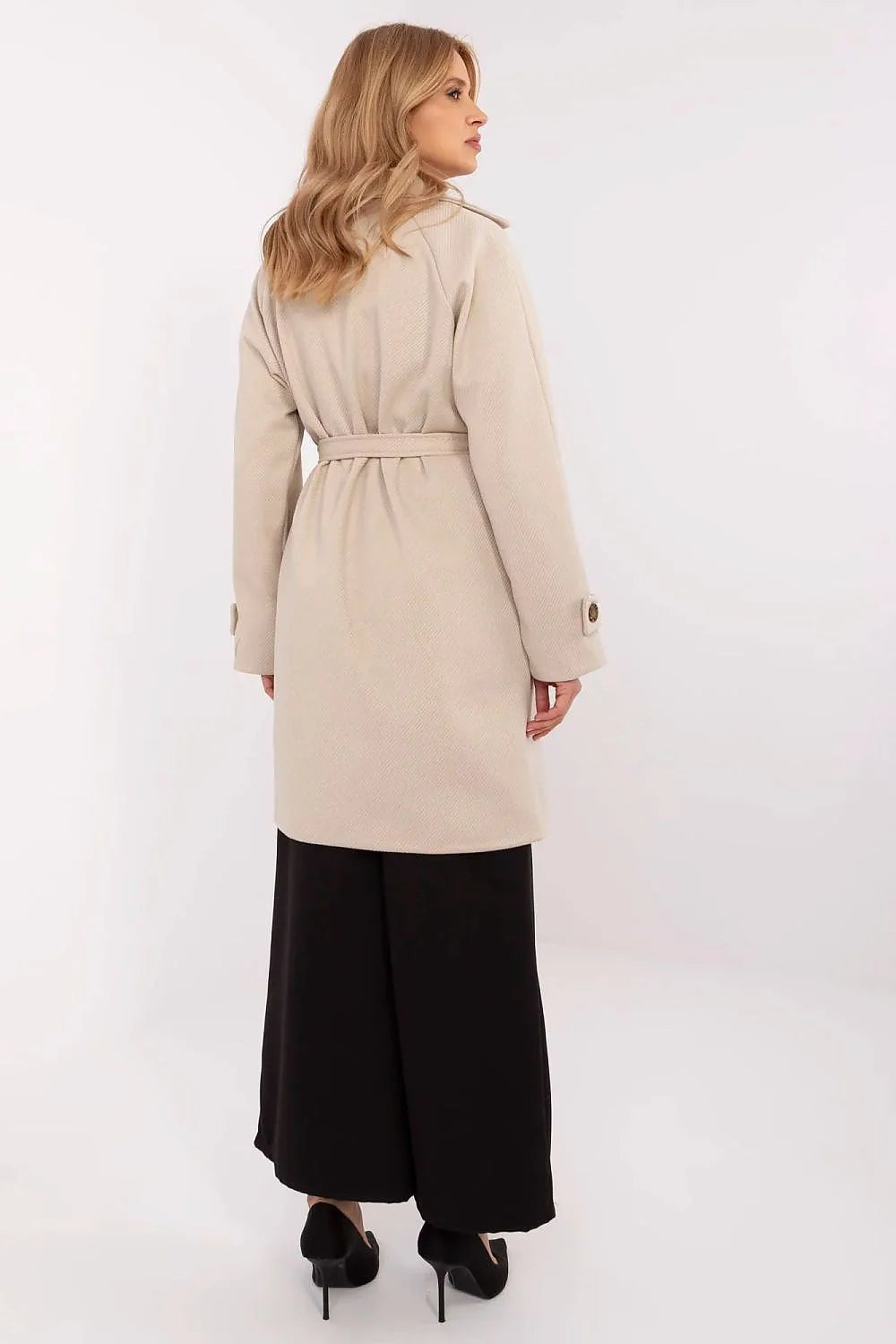 Manteau pour femme classique élégant mid-length style trench beige clair matériau haute qualité double bouton ceinture ajustable silhouette cintrée office city everyday