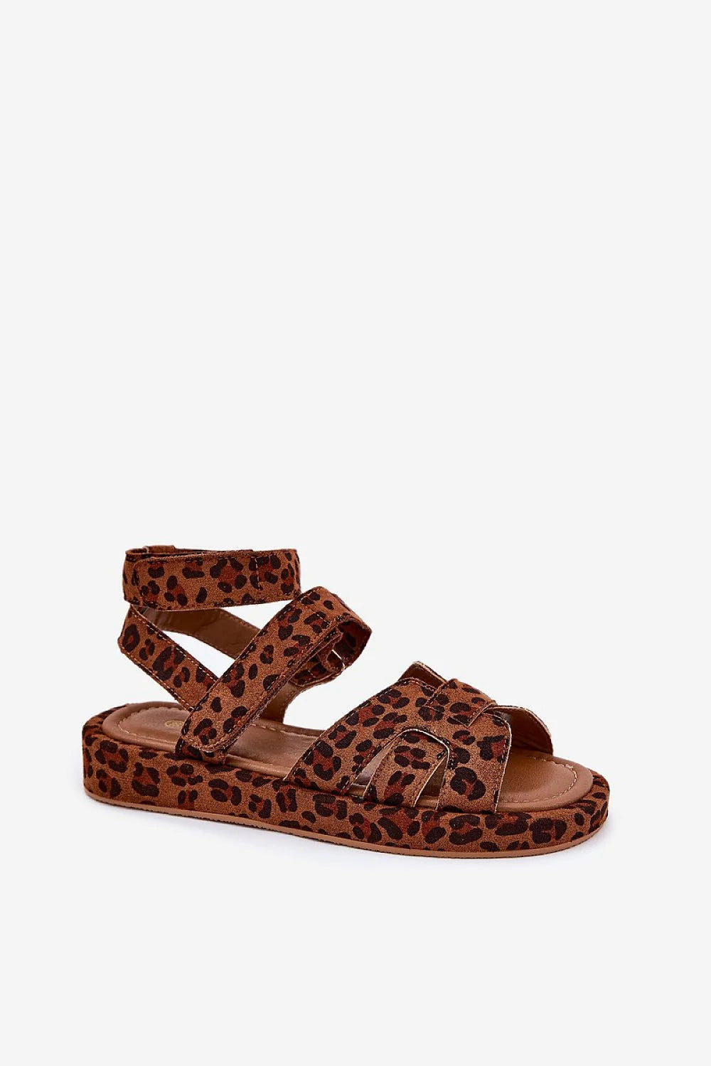 sandales femme modernes confortables imprimé léopard cuir synthétique suédine compensées basses bouts ouverts bride cheville brides réglables velcro