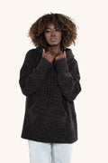 femme pull capuche oversize maille bouclée gris anthracite manches longues poche kangourou bords côtes larges chaud doux respirant durable minimaliste