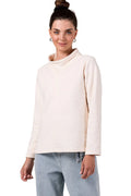 Pull Be Wear pour femme en coton crème col montant style décontracté manches longues coupe ample