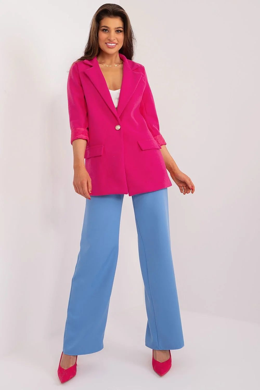 Veste Blazer Femme Fuchsia Moderne Chic Coupe Finitions Élégantes Matière Synthétique Haute Qualité