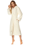 Peignoir en microfibre blanc cassé confortable avec ceinture, poches latérales pour détente et bien-être