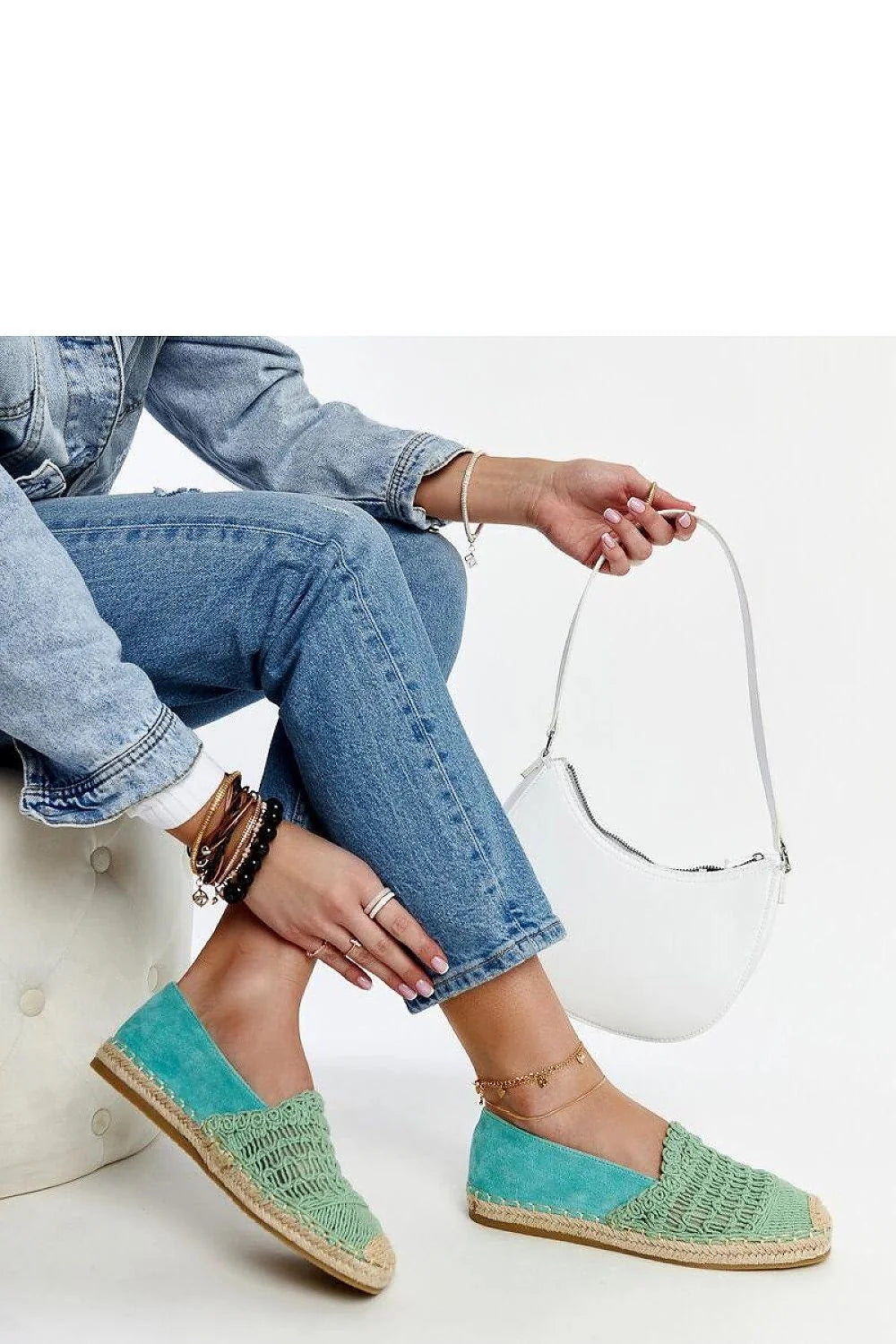 espadrilles femme vert menthe macrame tissées daim contrefort jute bout rond semelle corde gomme plate respirante bohème décontractée