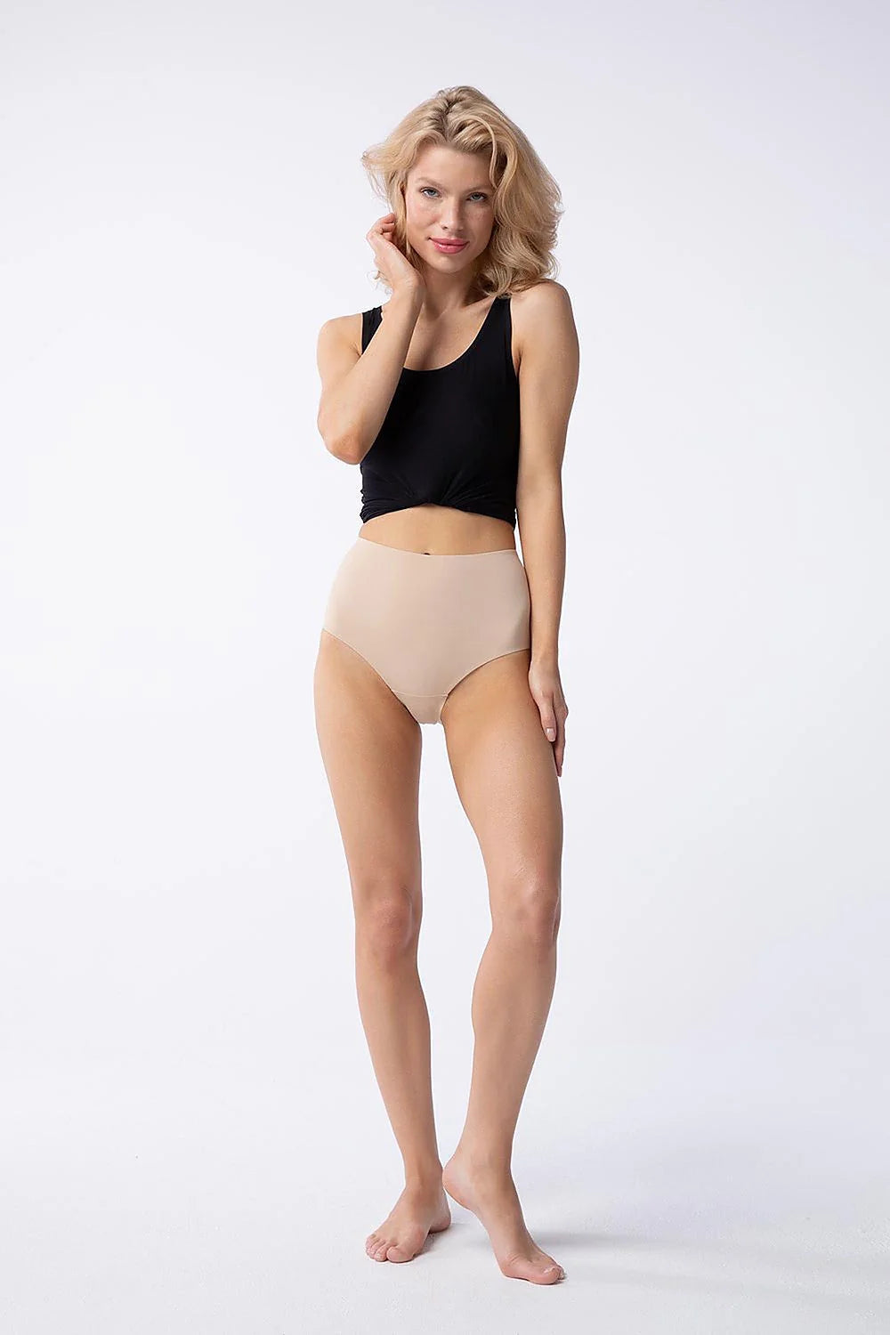 culotte Julimex taille haute nude beige microfibre lisse invisible maintien gainant maille respirante finition sans couture