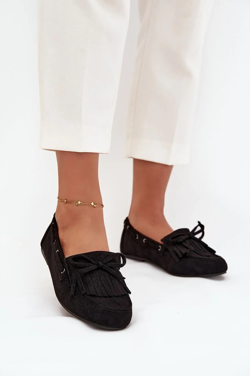 mocassins femme suede ecologique noir bout rond franges kiltie noeud slipon talon plat semelle fine cuir confort quotidien casual chic