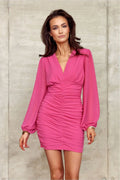 Robe élégante pour femmes courte style moderne manches longues en V dos nu couleur vive ajustée taille fine