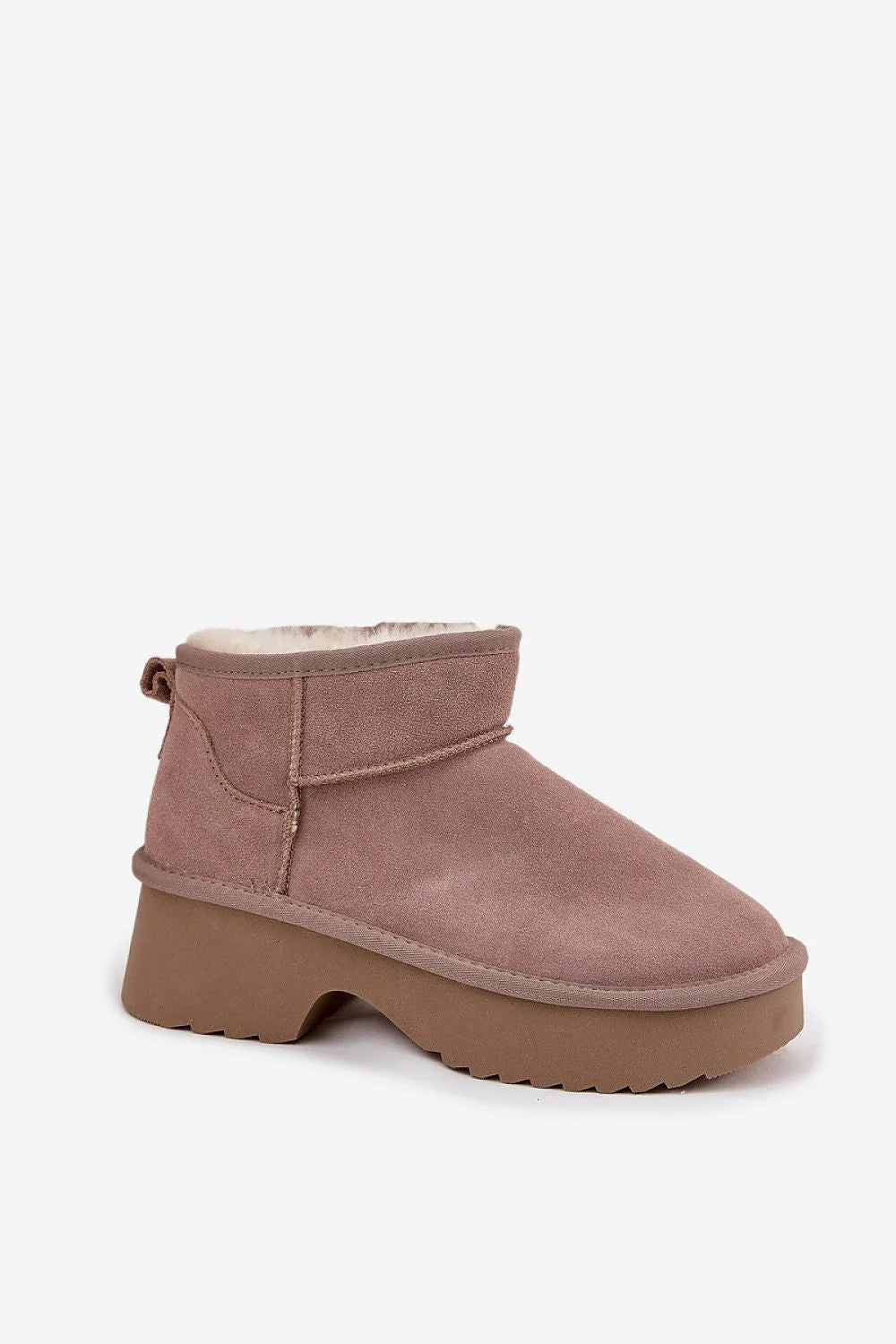 bottes neige femme daim naturel plateforme 4cm fourrée cheville rose poudré semelle crantée taupe compensée bout rond cocooning isolante
