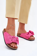 Sandales pour femme en suédine écologique style estival design ouvert nœud textile semelle liège compensée confortable