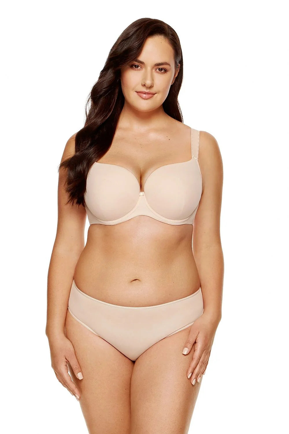 Ensemble de lingerie féminine microfibre couleur chair soutien-gorge balconnet culotte taille mi-haute confort quotidien mode élégant