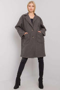 Manteau laine gris oversize ample décontracté col revers large deux boutons poches plaquées structure définie neutre polyvalent longueur