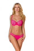 Ensemble de lingerie féminine élégant dentelle motifs floraux rose fuchsia soutien-gorge culotte maille coton élasthanne polyester