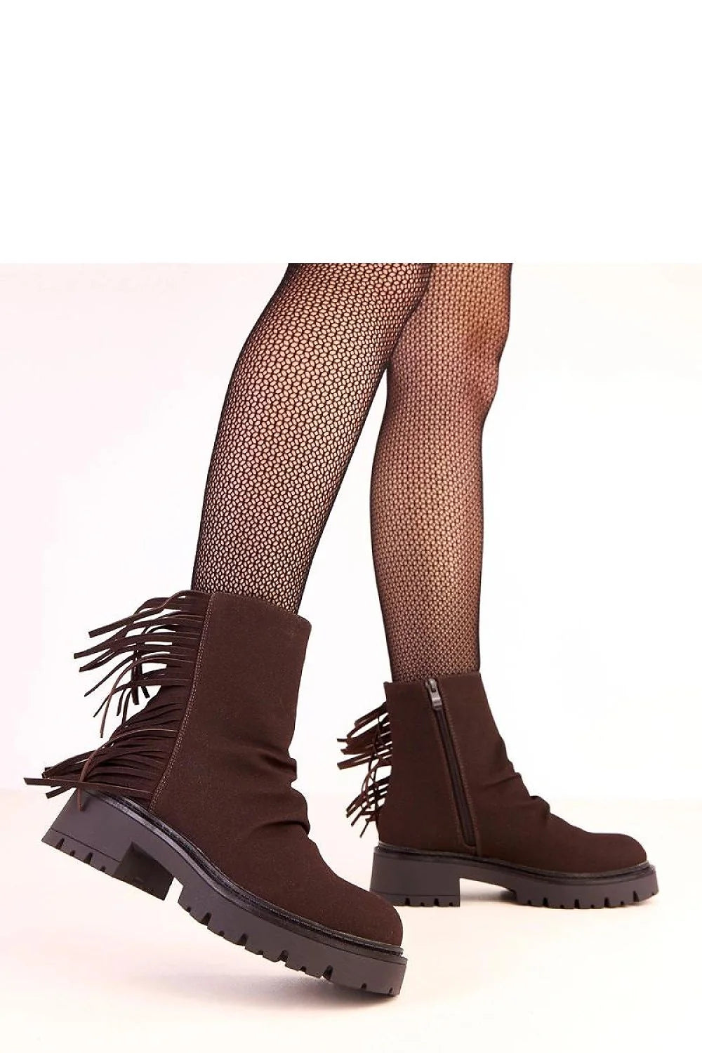 bottines femme chelsea marron suédé écologique franges décoratives bout rond tige cheville semelle crantée plateforme épaisse talon bloc fermeture éclair