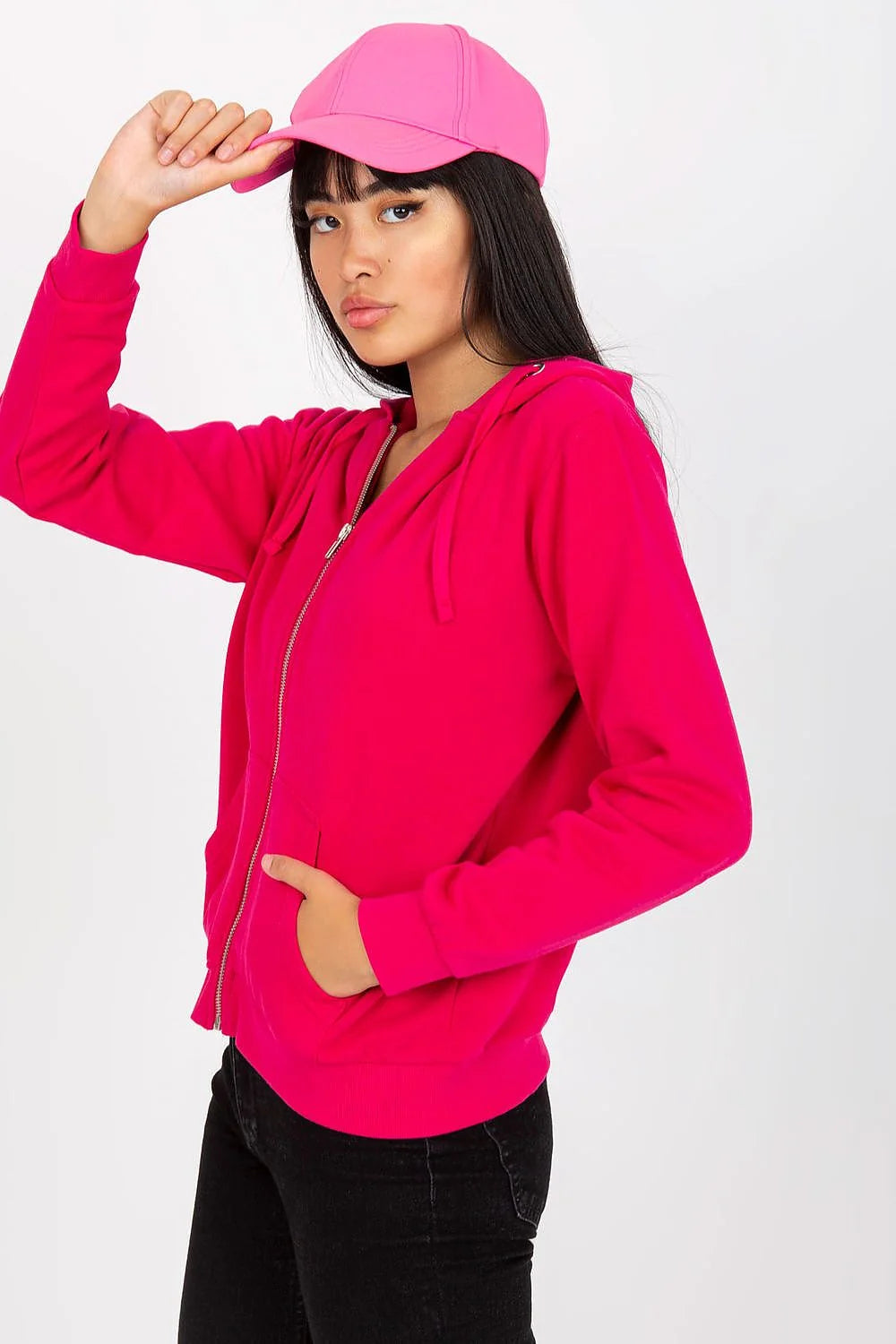 Sweatshirt femme capuche manches longues coton polyester gris foncé style casual occasion quotidienne
