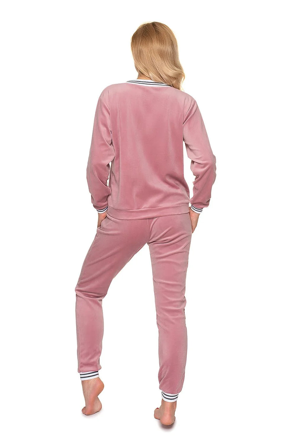 Ensemble Pee Ka Boo survêtement velours contrasté manches longues col V rose pâle femmes confort moderne