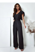 Combinaison élégante pour femmes noire sans manches volants épaules ajustée taille élasthanne polyester coton 60% 35% 5%