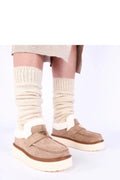 mocassins femme daim beige doublés fourrure sherpa chaud confortable semelle plateforme crème bride penny ornement doré coutures apparentes élégants hivernal