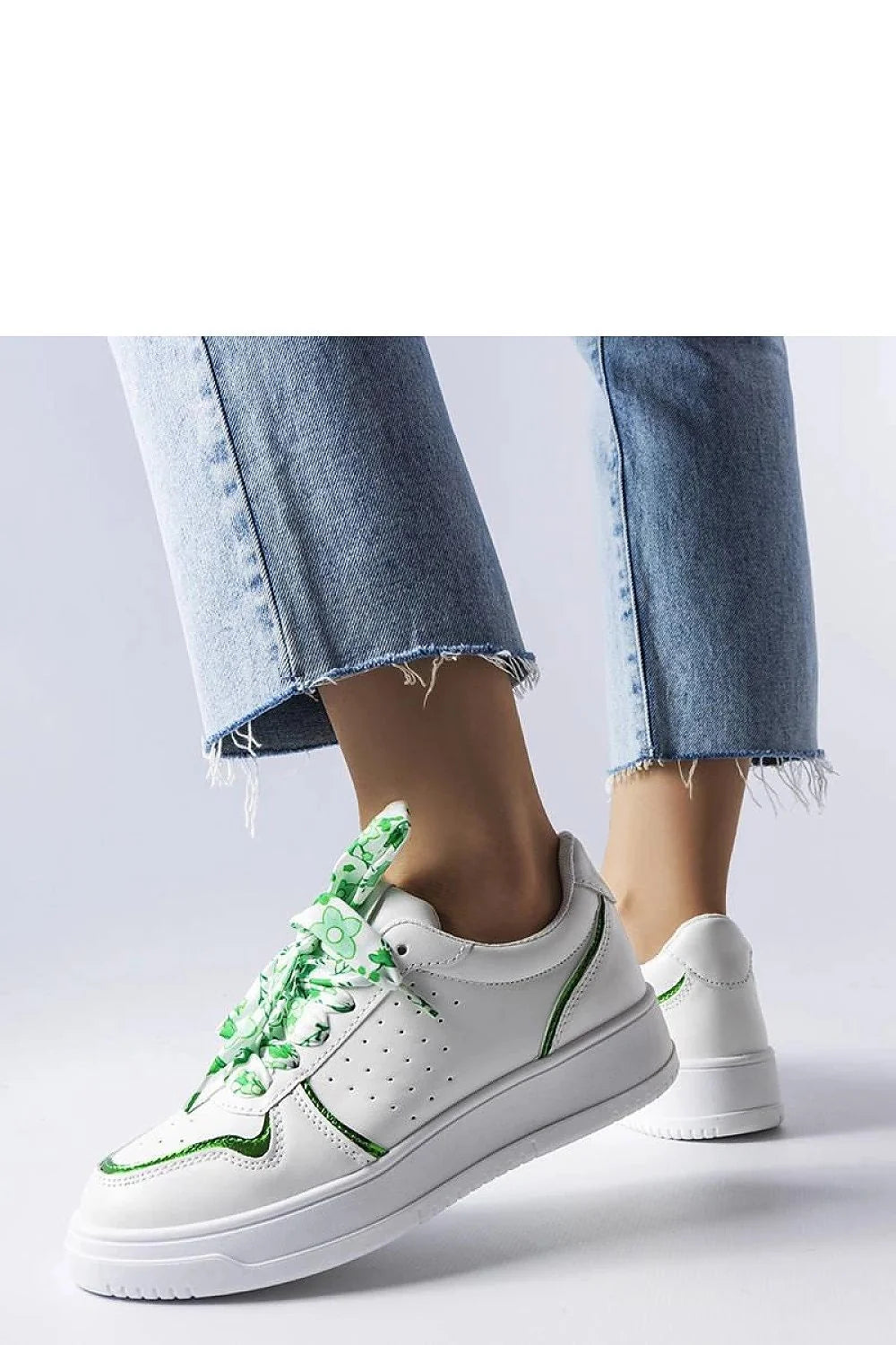 Baskets pour femmes design moderne en cuir synthétique blanc lacets floral vert et blanc baskets décontractées été 2023 confort et style