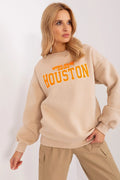Sweatshirt Houston 1994 pour femmes, style casual urbain, beige orange, coton polyester, manches longues, col rond, finition côtelée, prix usine