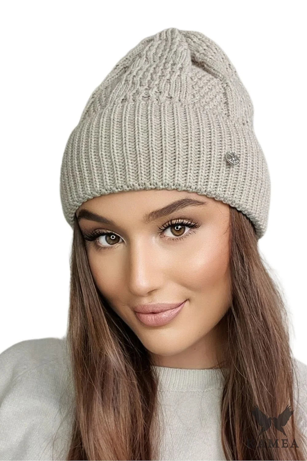 ensemble tricoté Kamea femme automne hiver élégant confortable bonnet snood torsadé côtelé slouchy taupe laine douce