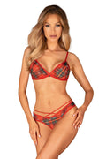 Ensemble de lingerie sexy Obsessive, design festif hivernal, soutien-gorge triangle, culotte basse, motifs tartan et flocons de neige, élasthanne 10%, douillet et moderne pour femme