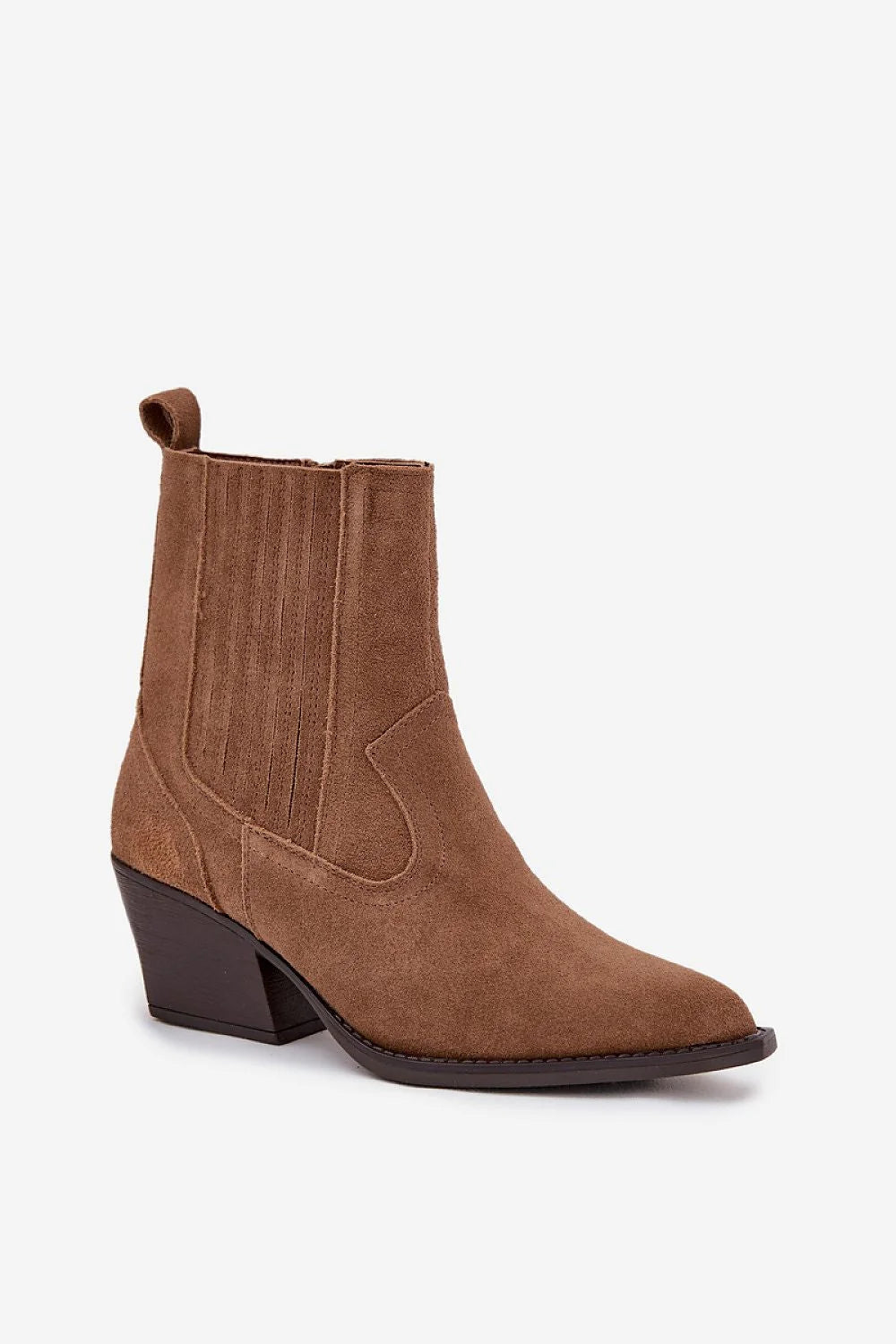 bottines cowboy femme daim naturel suédé bout pointu doublure fourrure fermeture éclair talon bloc confortable stabilité