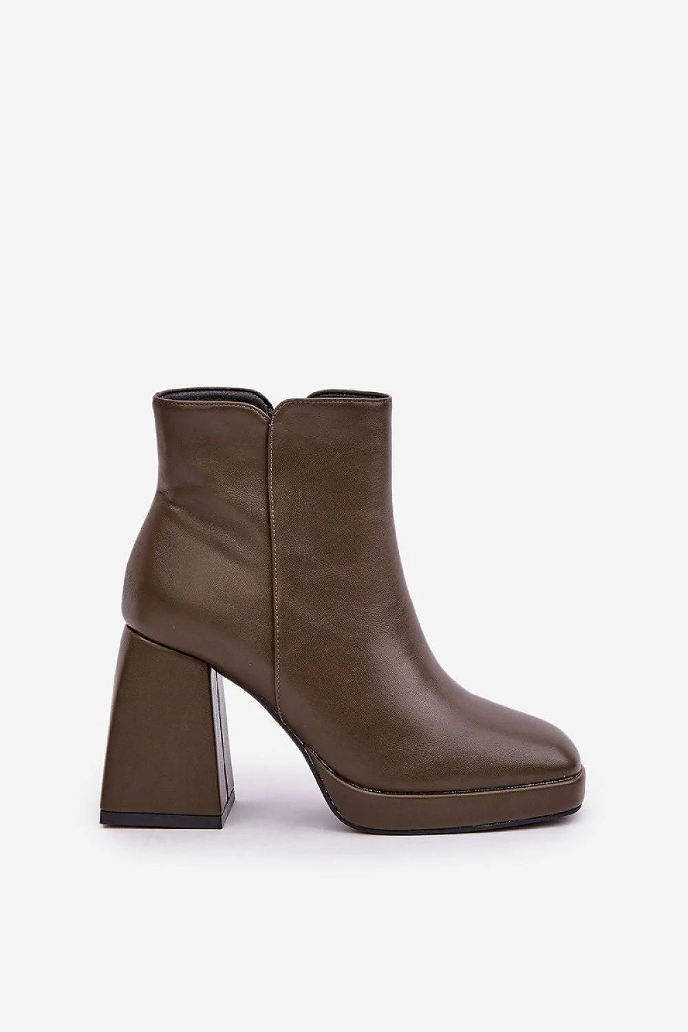 Bottines élégantes modernes cuir synthétique marron talon carré stable zipper latéral femmes confortables occasionnels