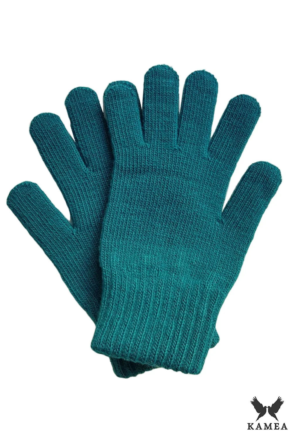 Gants Kamea pour femmes hiver gants tricotés maille dense couleur vert émeraude manches élastiques style classique