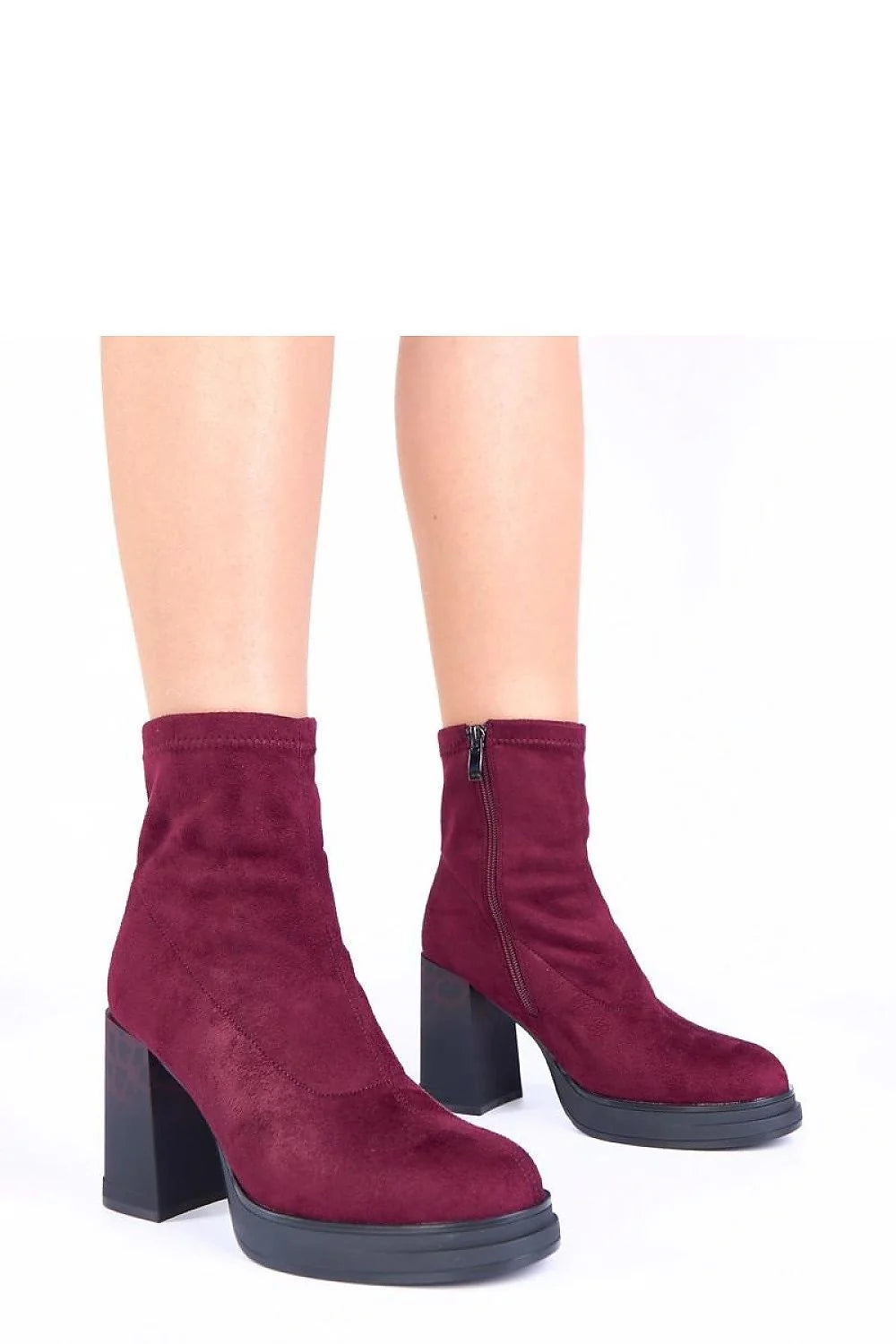 bottines Delora Gemre cuir suédé écologique bordeaux cheville tige chaussette fermeture éclair talon bloc imprimé léopard plateforme semelle contrastée
