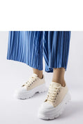 Baskets pour femmes en simili-cuir beige clair à plateforme haute semelle épaisse style moderne tendance