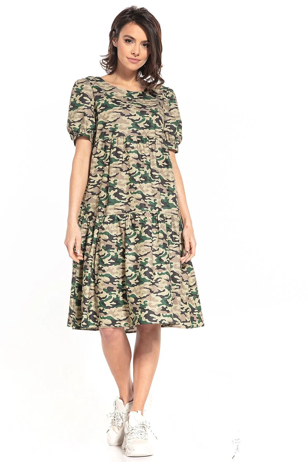Robe camouflage coton décontractée élégante manches courtes urbain confortable tendance pour femme style unique