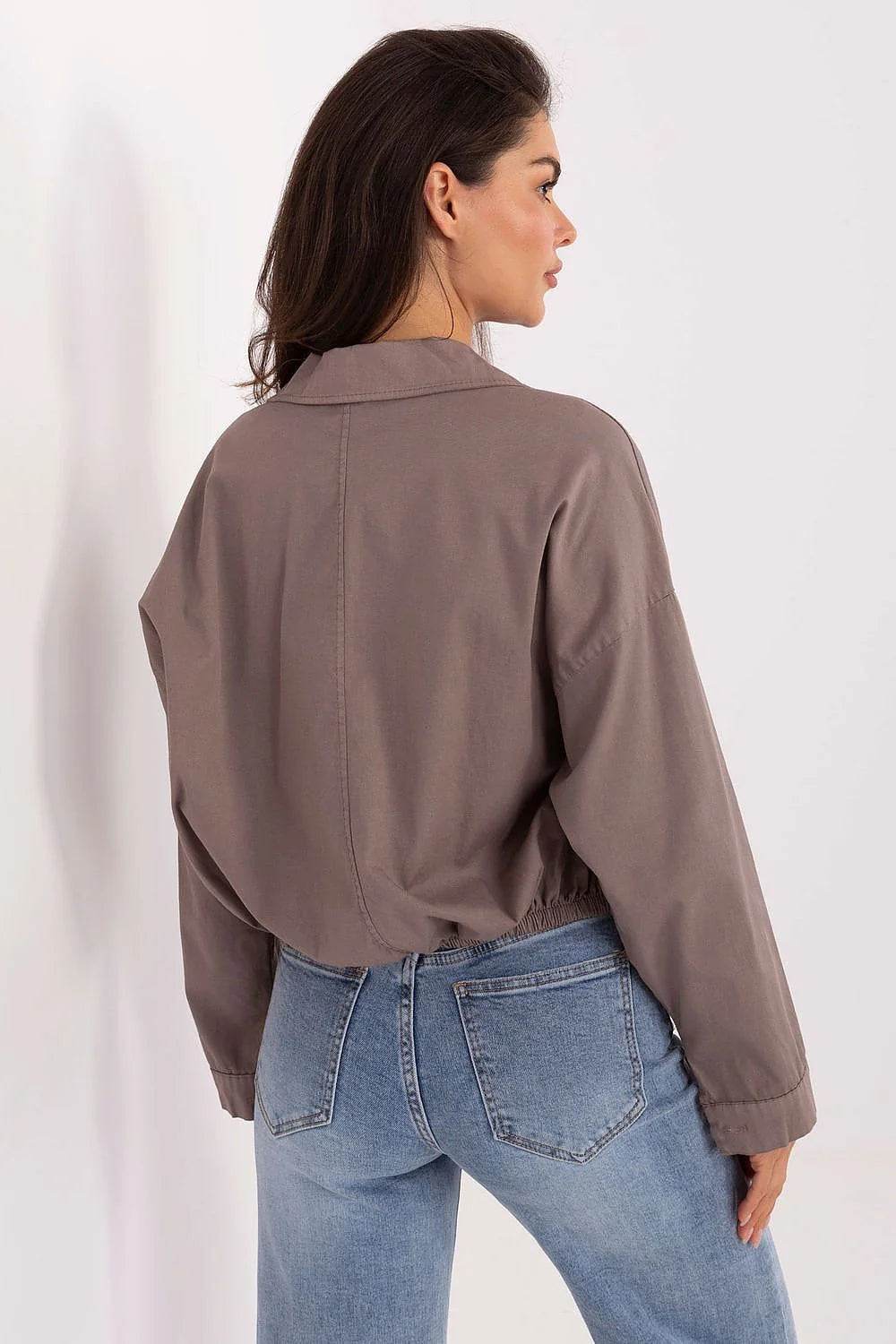 chemise femme manches longues coton stretch confortable respirante ajustée courte poches rabat taille élastique polyvalente décontractée élégante